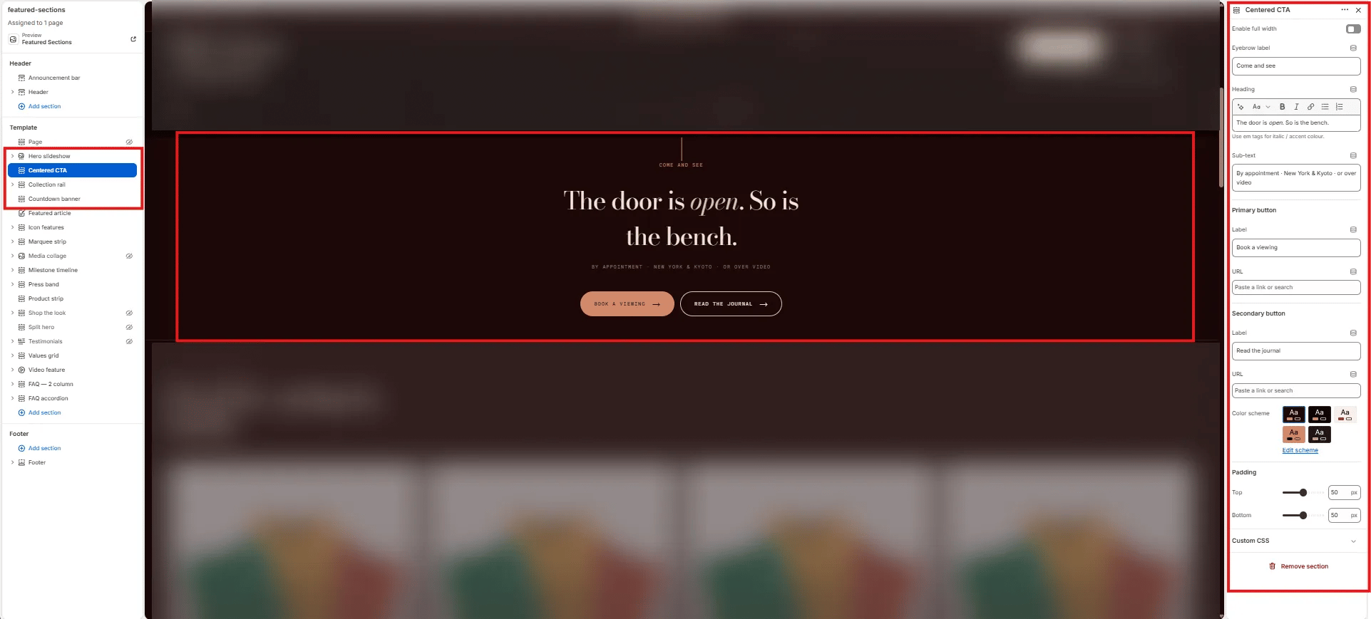 Centered CTA Settings