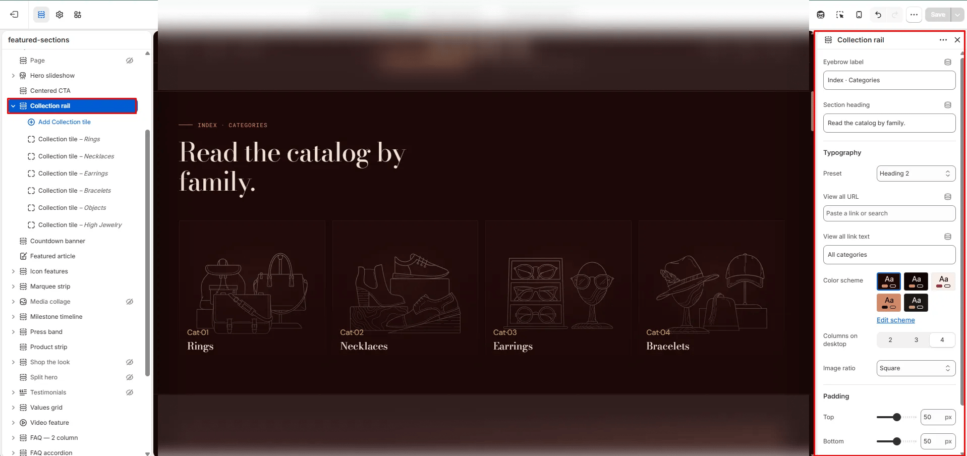 Collection Rail Settings