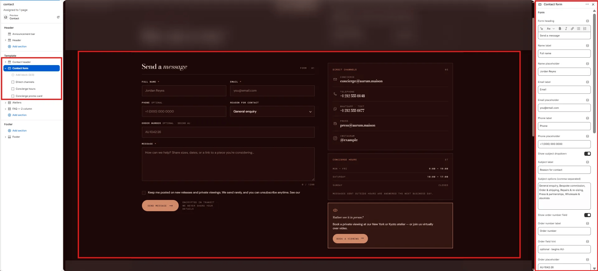 Contact Form Settings