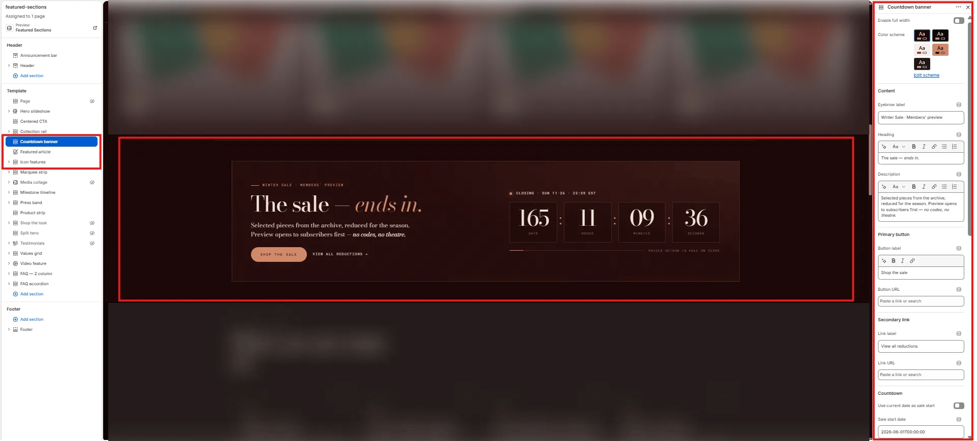 Countdown Banner Settings