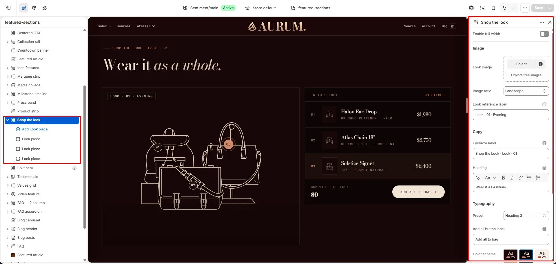 Shop The Look Settings