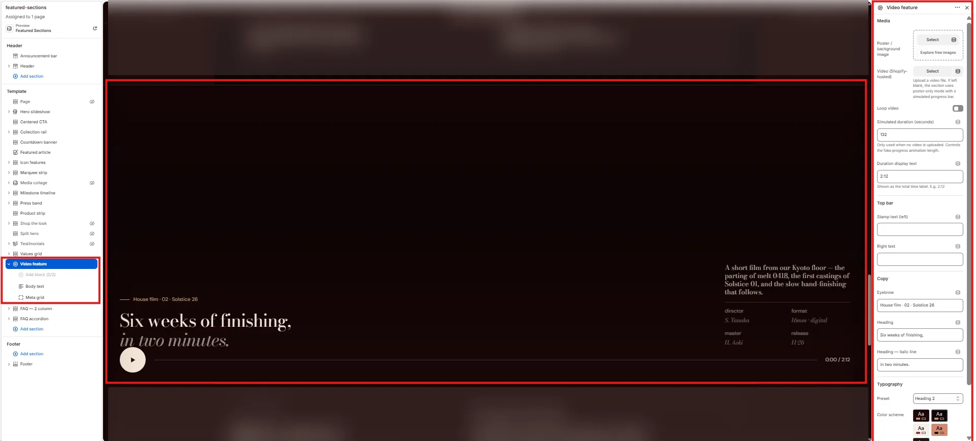 Video Feature Settings