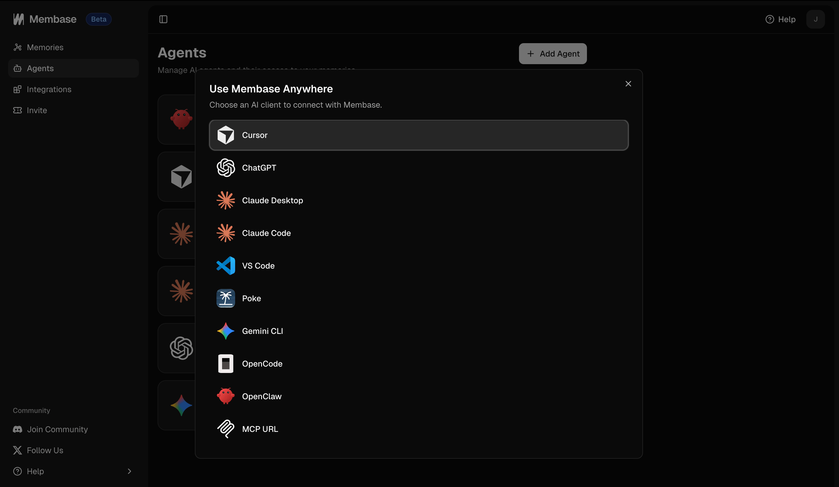 Add agent dialog