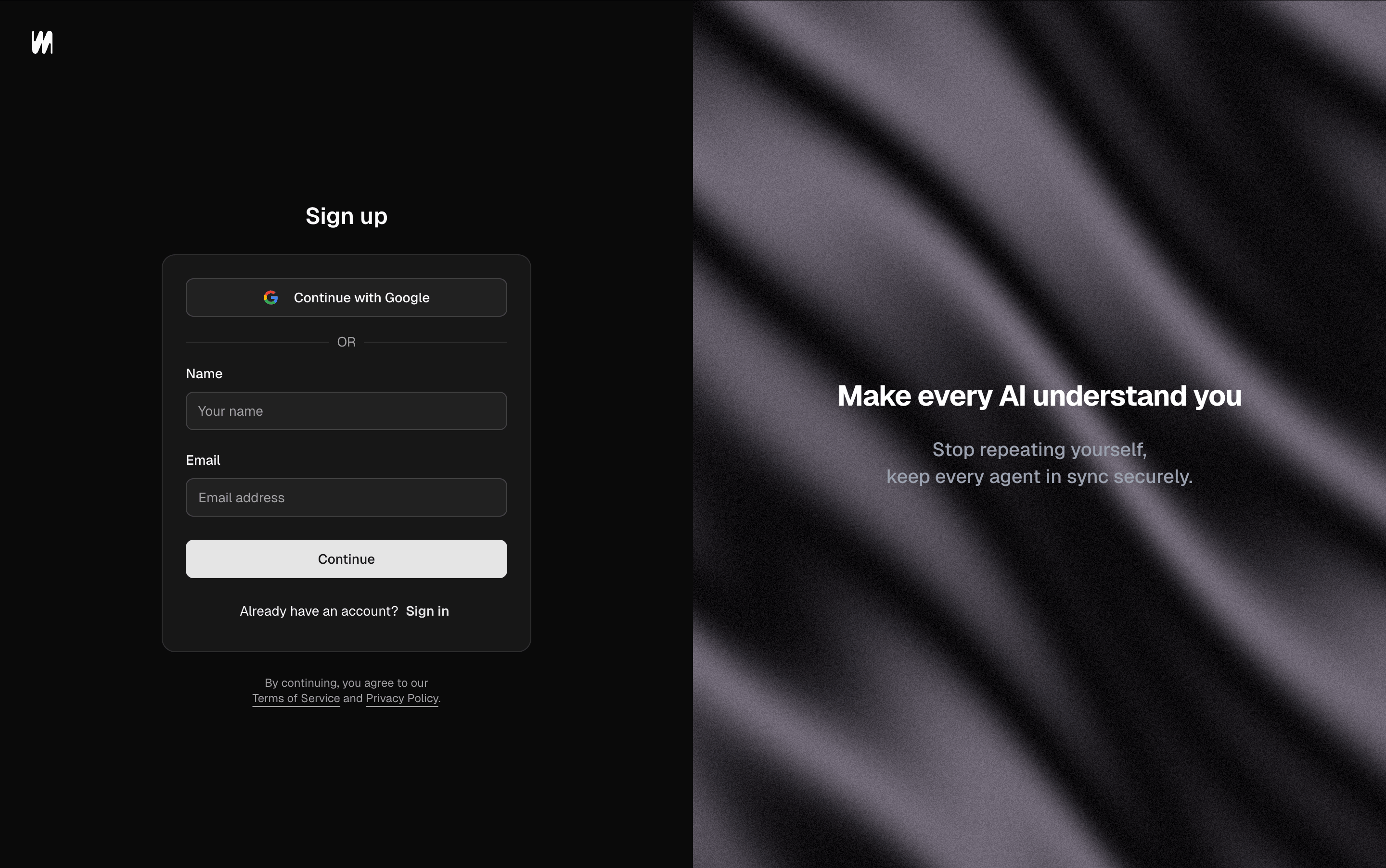 Tvix sign-up page