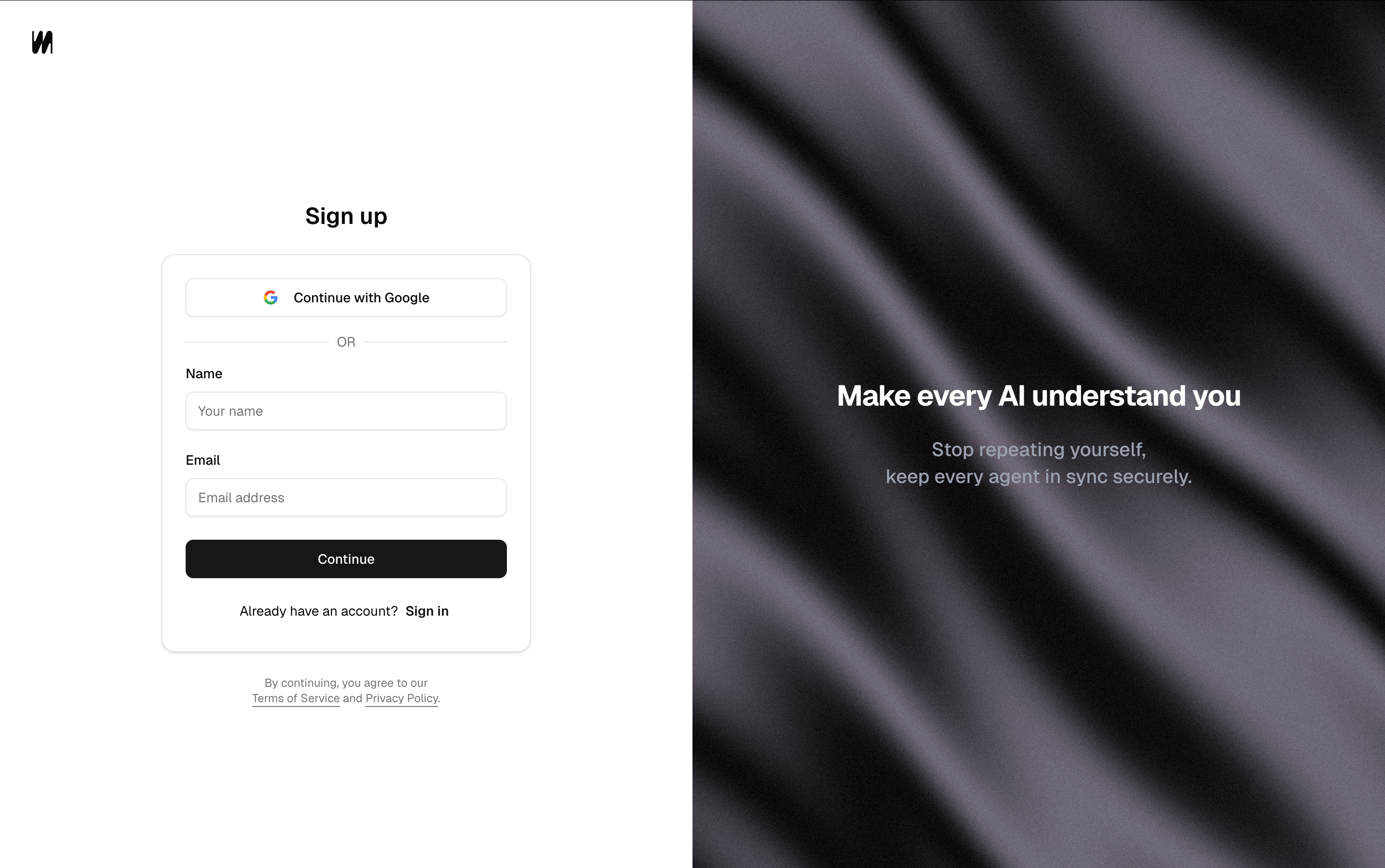Tvix sign-up page