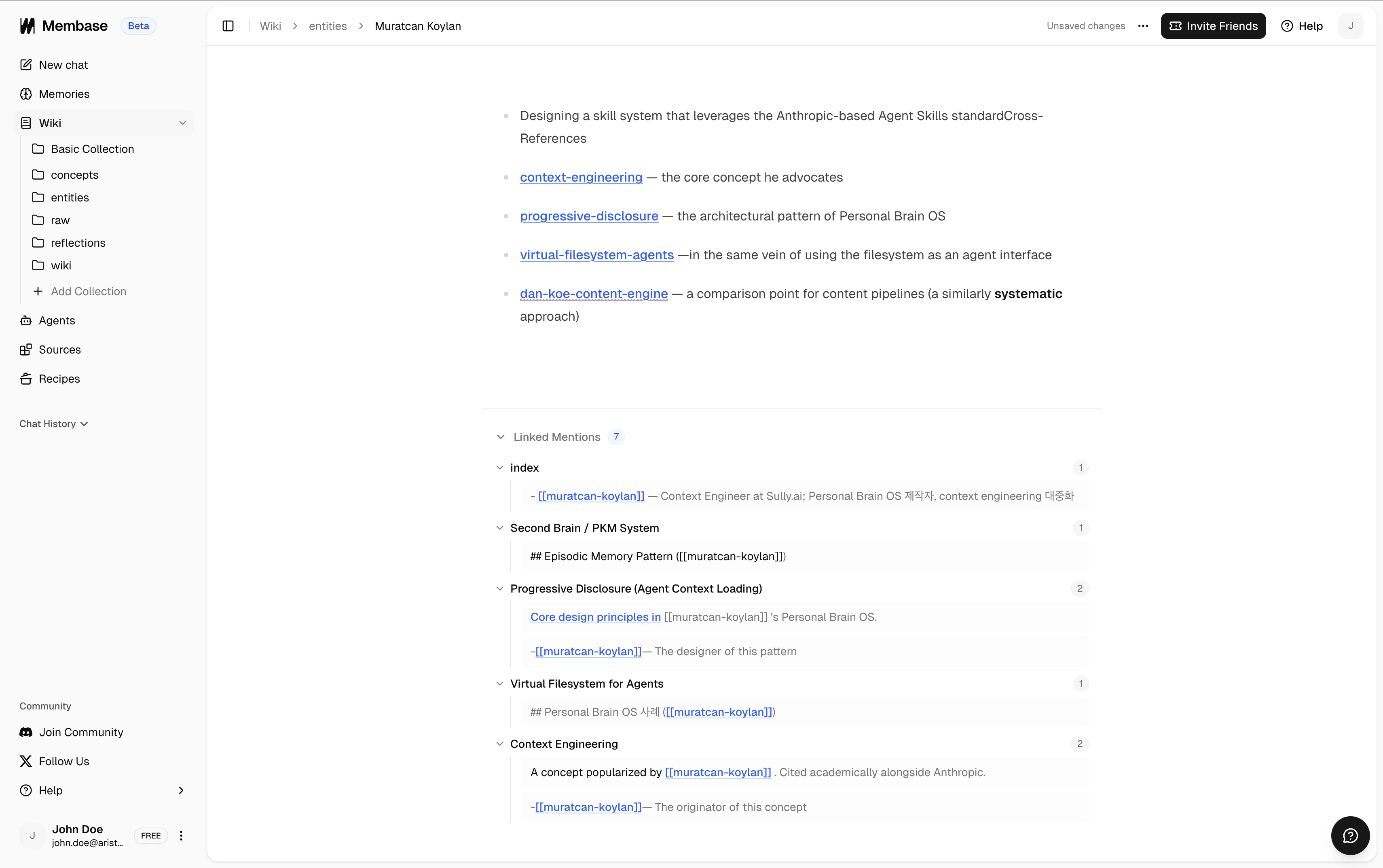 Wiki document showing wikilinks and backlinks between documents