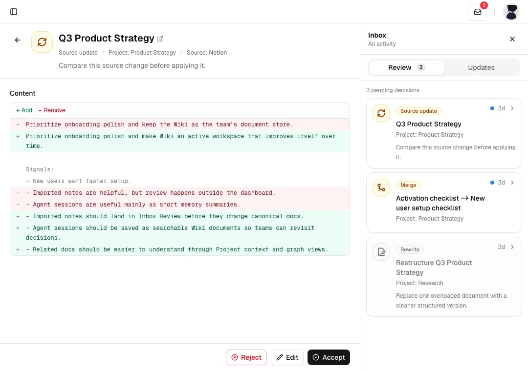 Self-improving Wiki Inbox Review