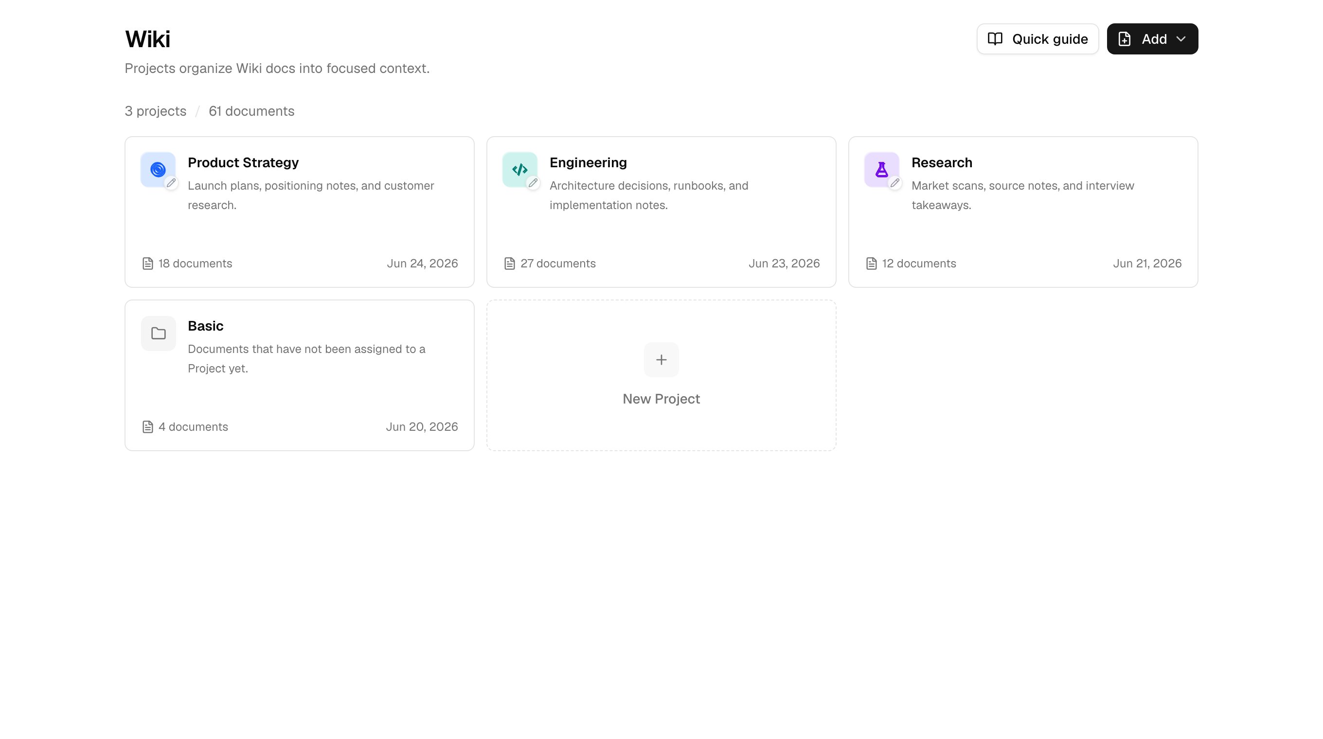Wiki Project overview showing Projects and Basic