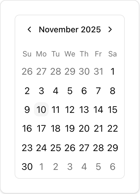 Calendar component preview (light)