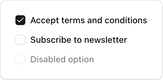 Checkbox component preview (light)