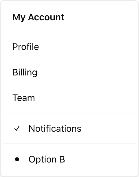 Dropdown Menu component preview (light)