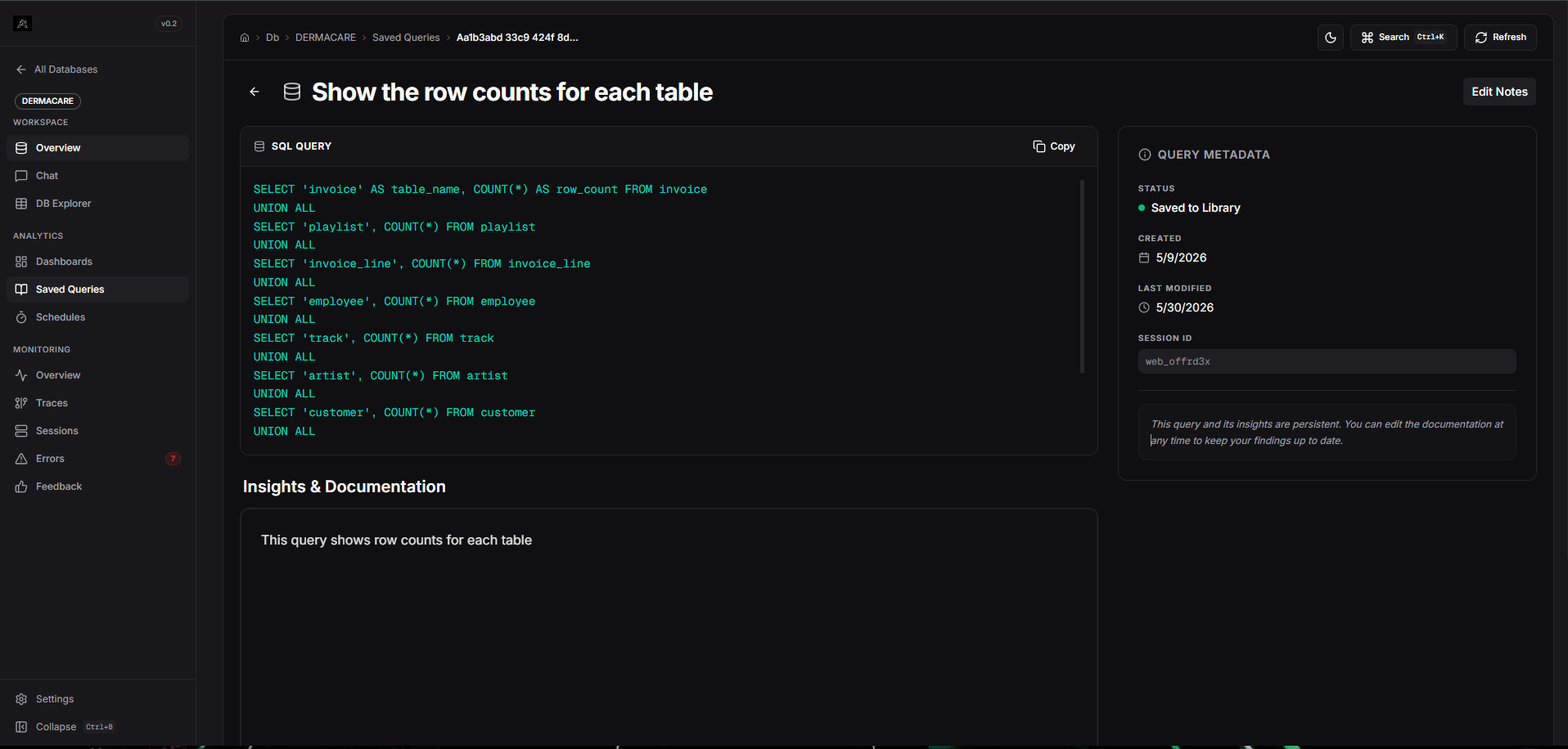 Saved Query Details