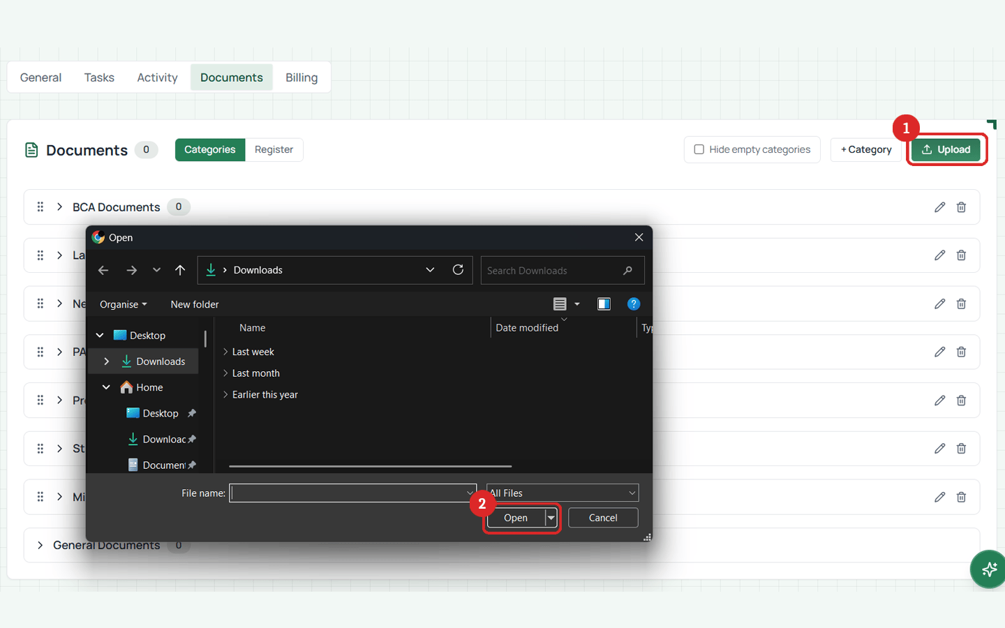 Document upload flow in Arkata