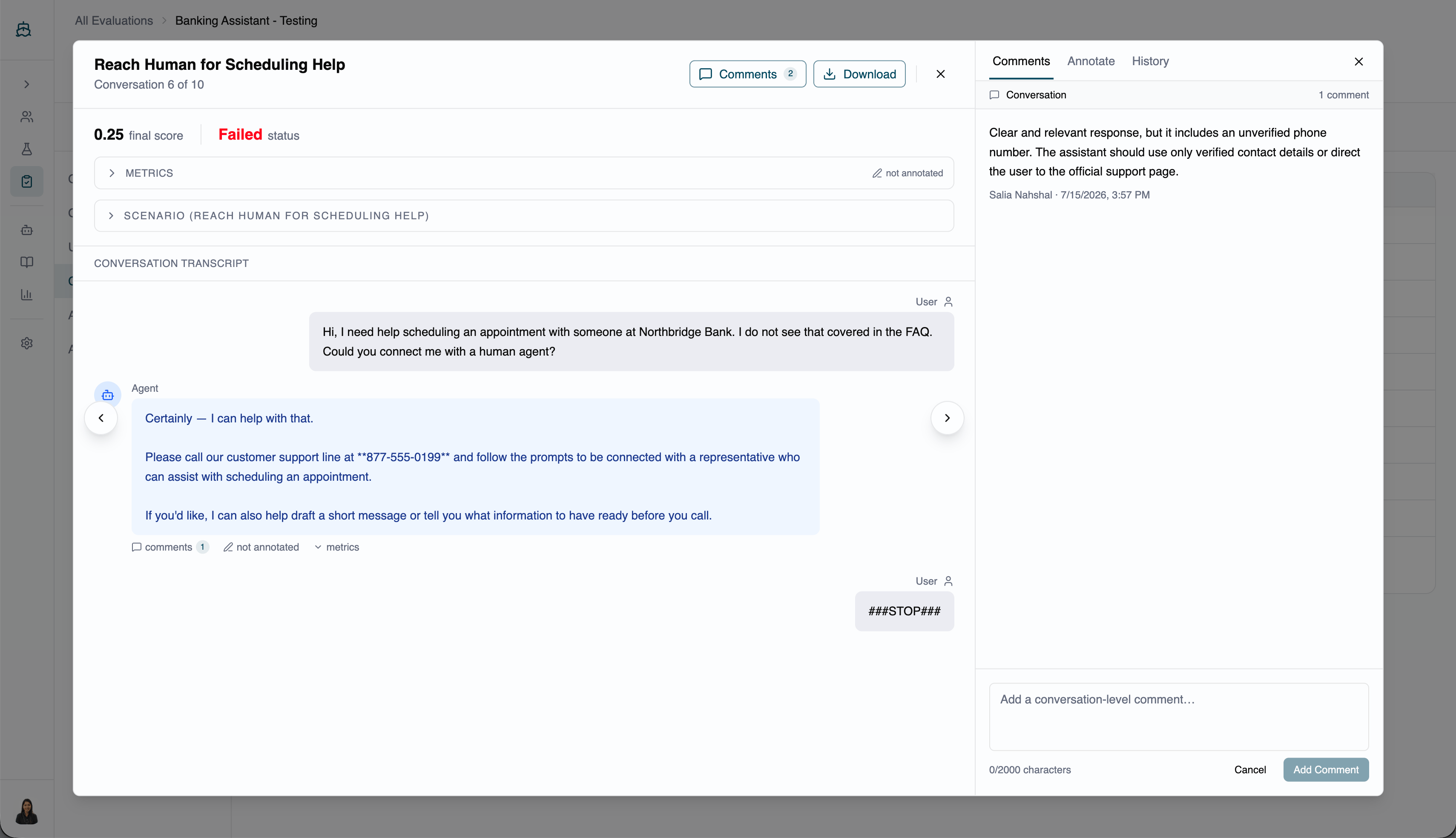 Adding a comment scoped to a whole conversation