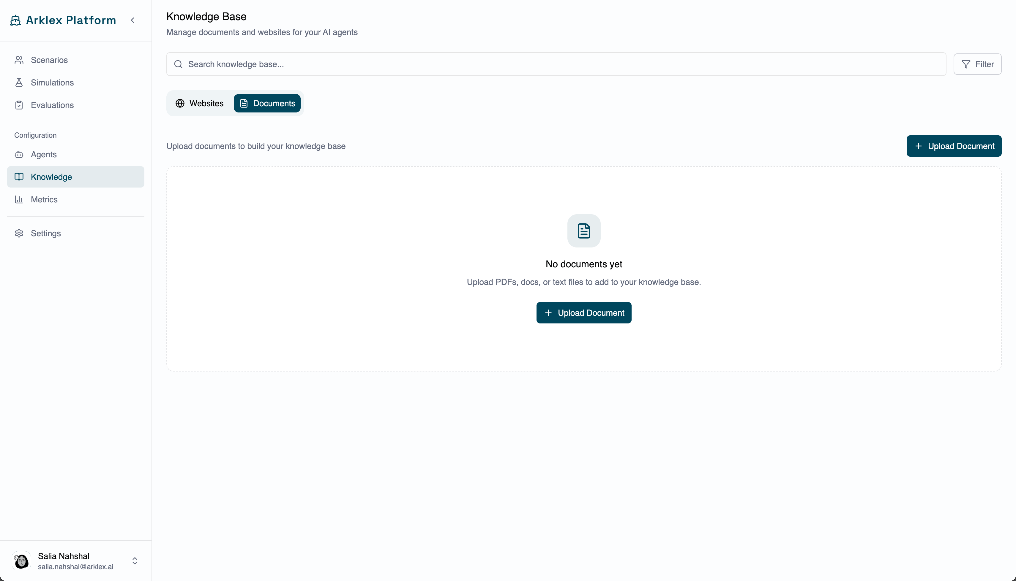 Knowledge documents tab