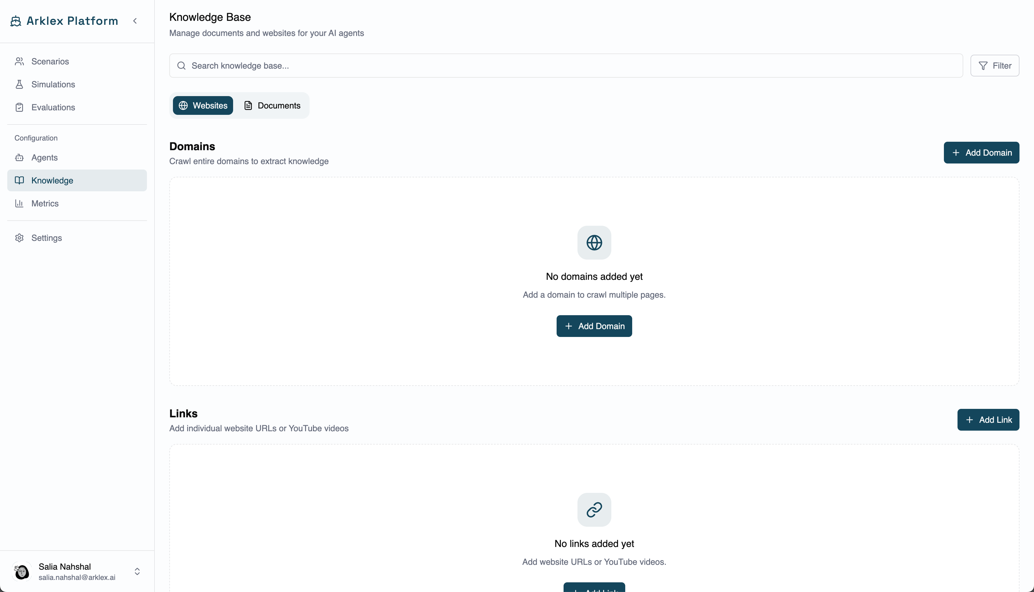 Knowledge websites tab