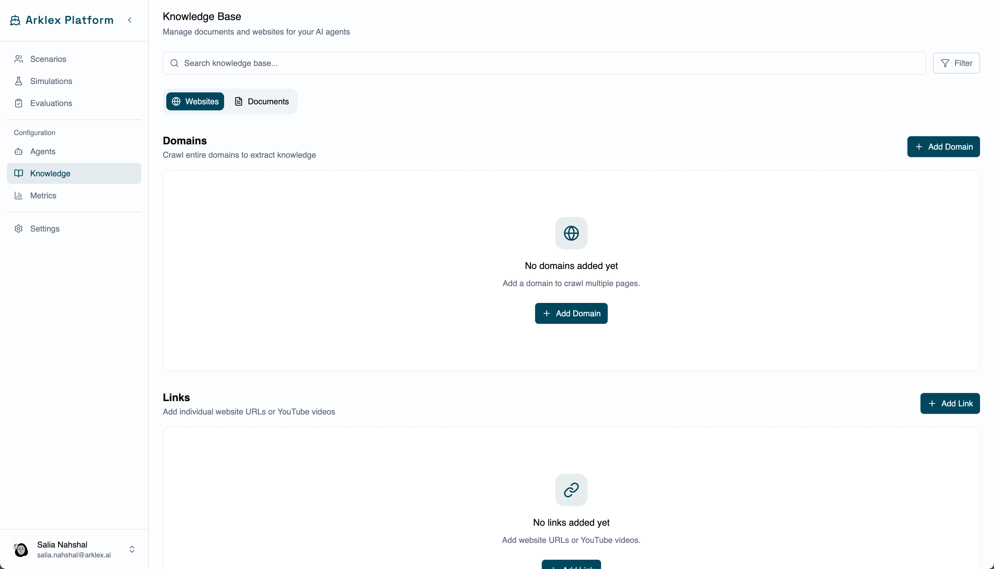 Knowledge websites tab