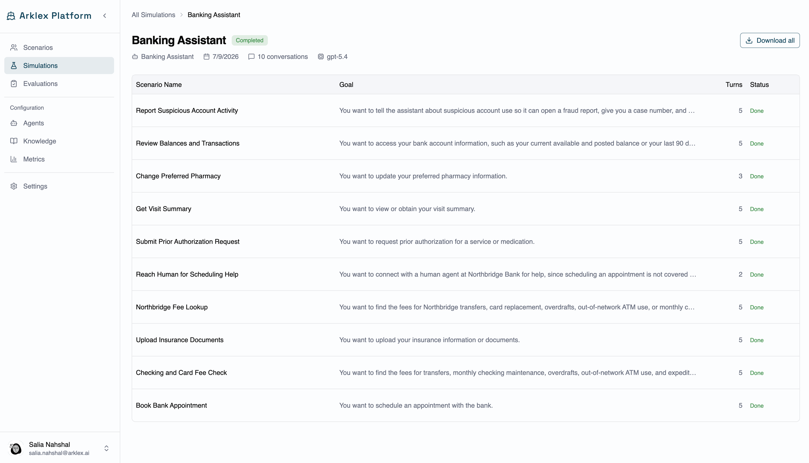 Conversations table with one row per generated conversation