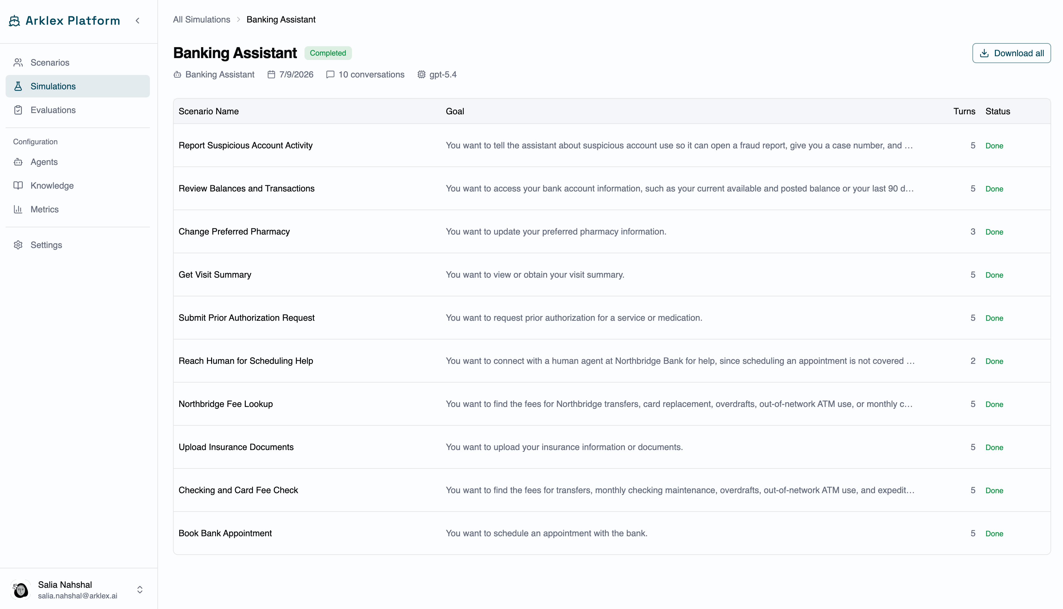 Conversations table with one row per generated conversation
