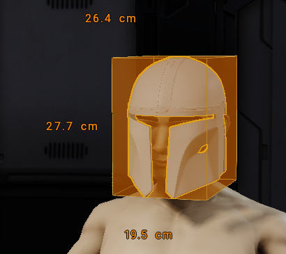 Selected helmet before widening, with dimensions of 19.5 cm wide, 27.7 cm high, and 26.4 cm deep