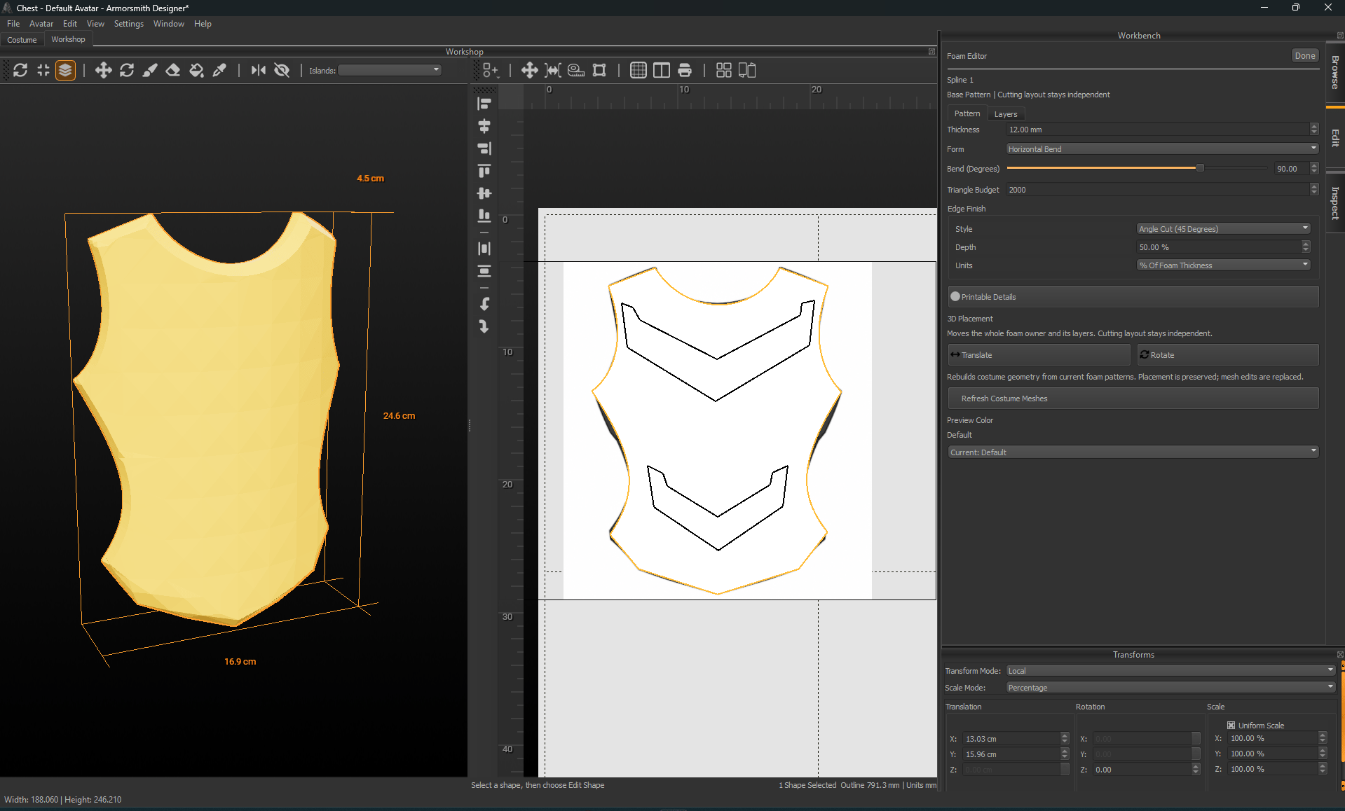 Foam Pattern controls with thickness 12 mm, Horizontal Bend 90 degrees, and Triangle Budget 2000.