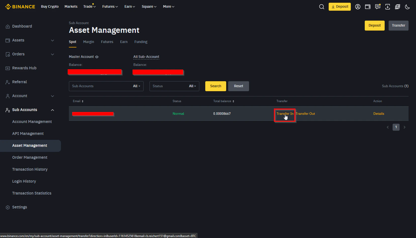 Binance Asset Management Transfer In