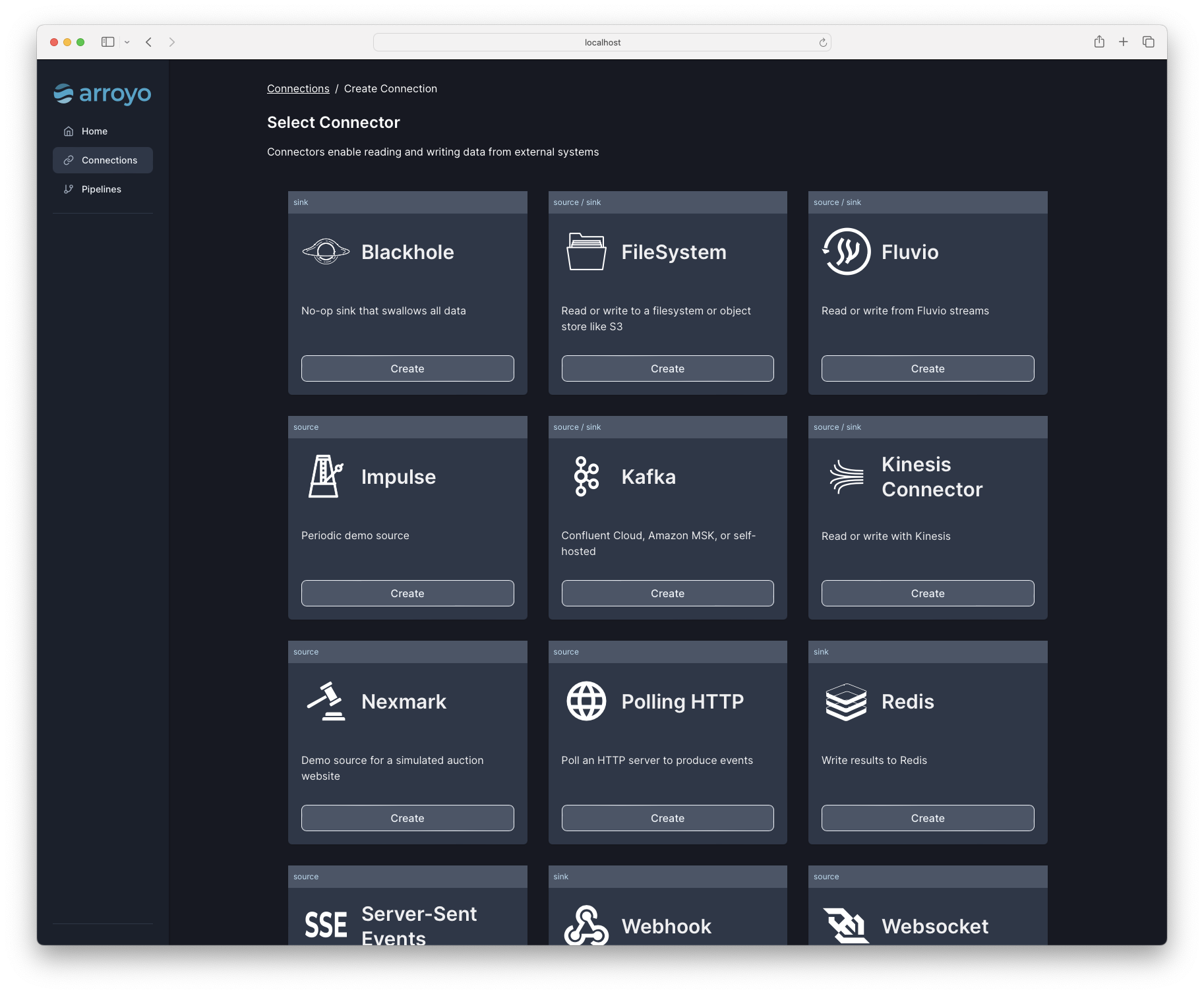 Create connection dialog