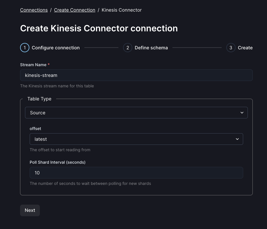Kinesis creation flow