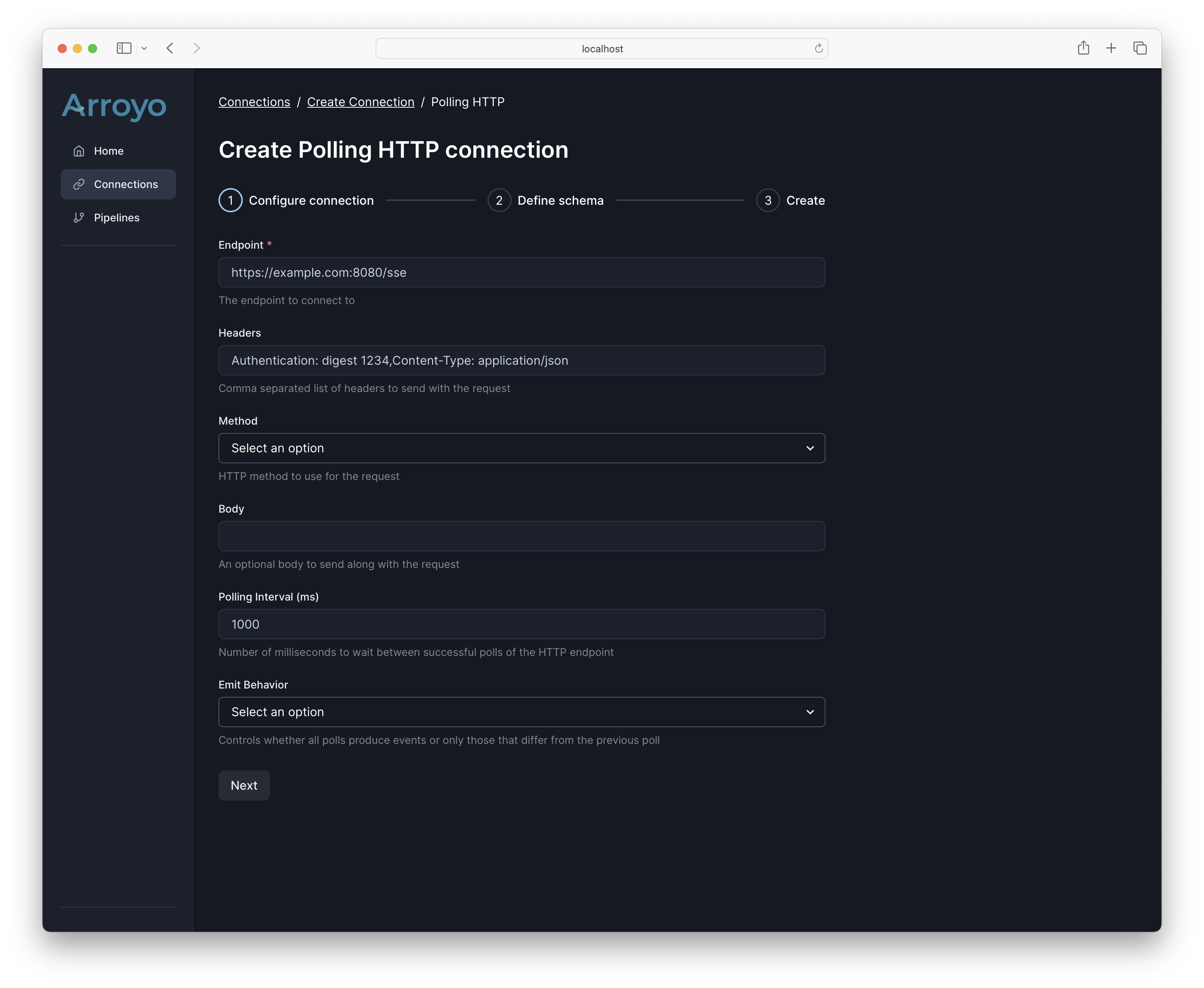polling http source creationg flow