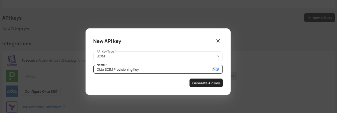 Create Artie SCIM API Key