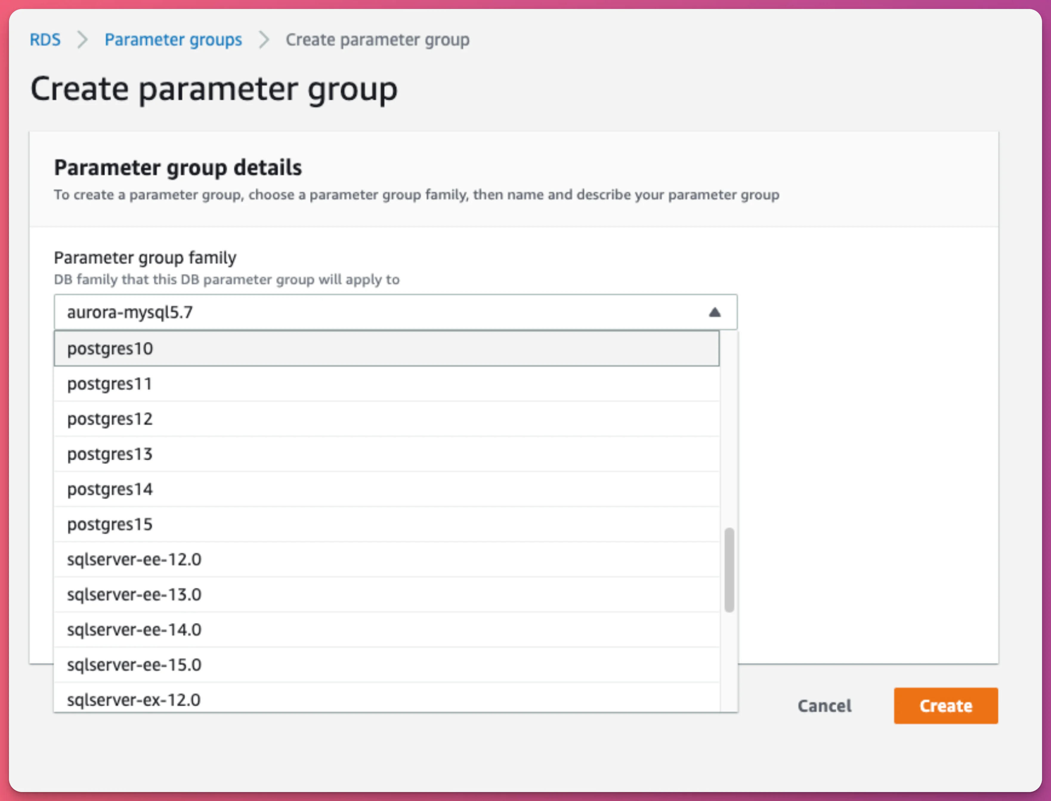 Create parameter group