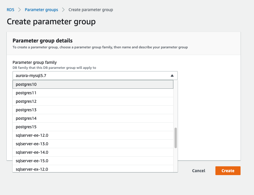 Create parameter group