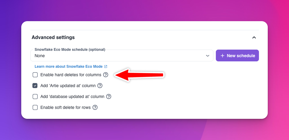 Enable hard deletes for columns