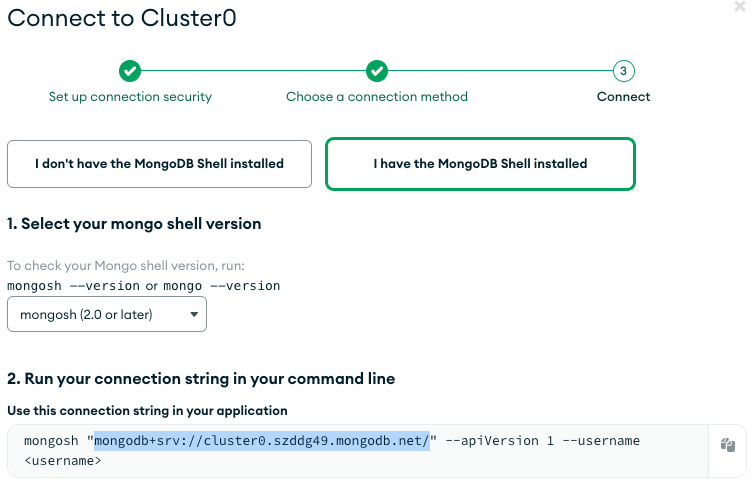 MongoDB connection string