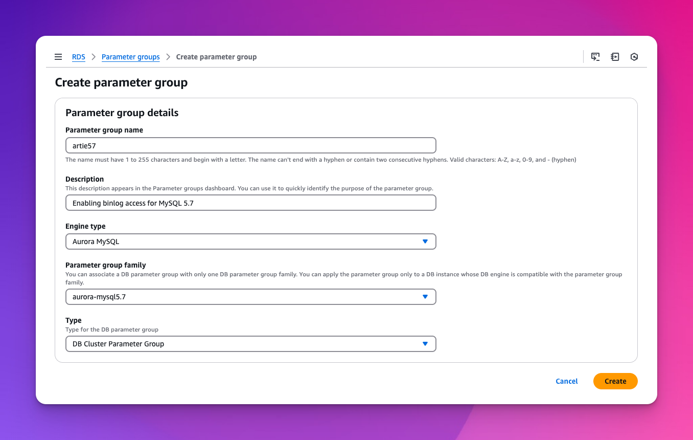 Create parameter group