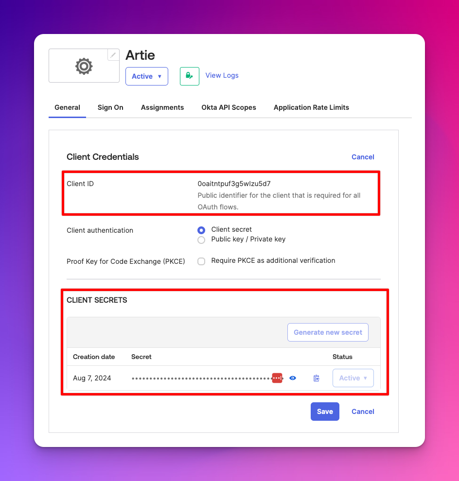 Client ID and secret