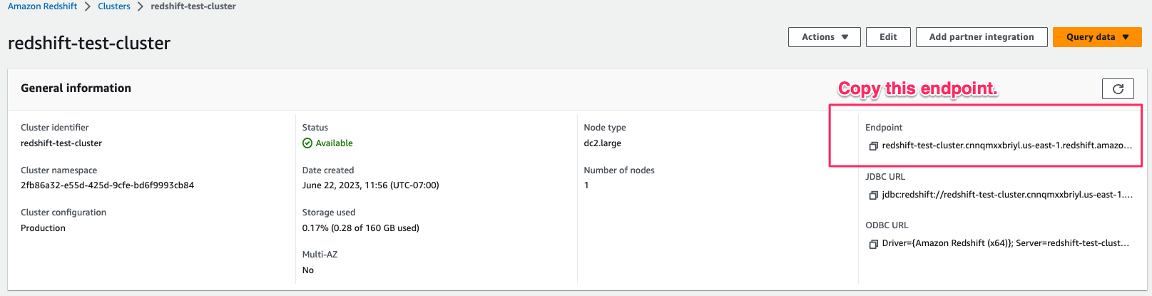 Redshift endpoint