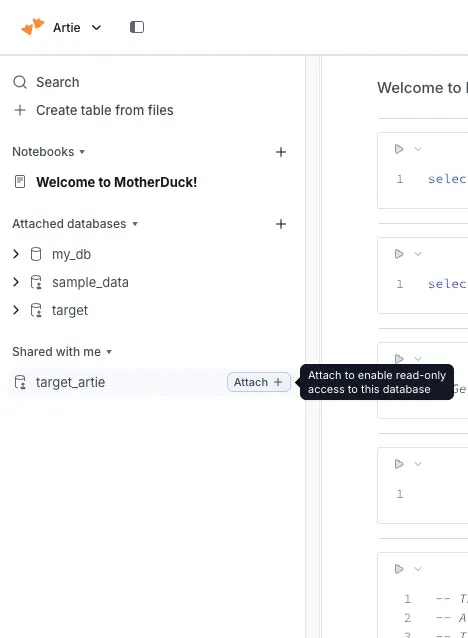 MotherDuck attach database