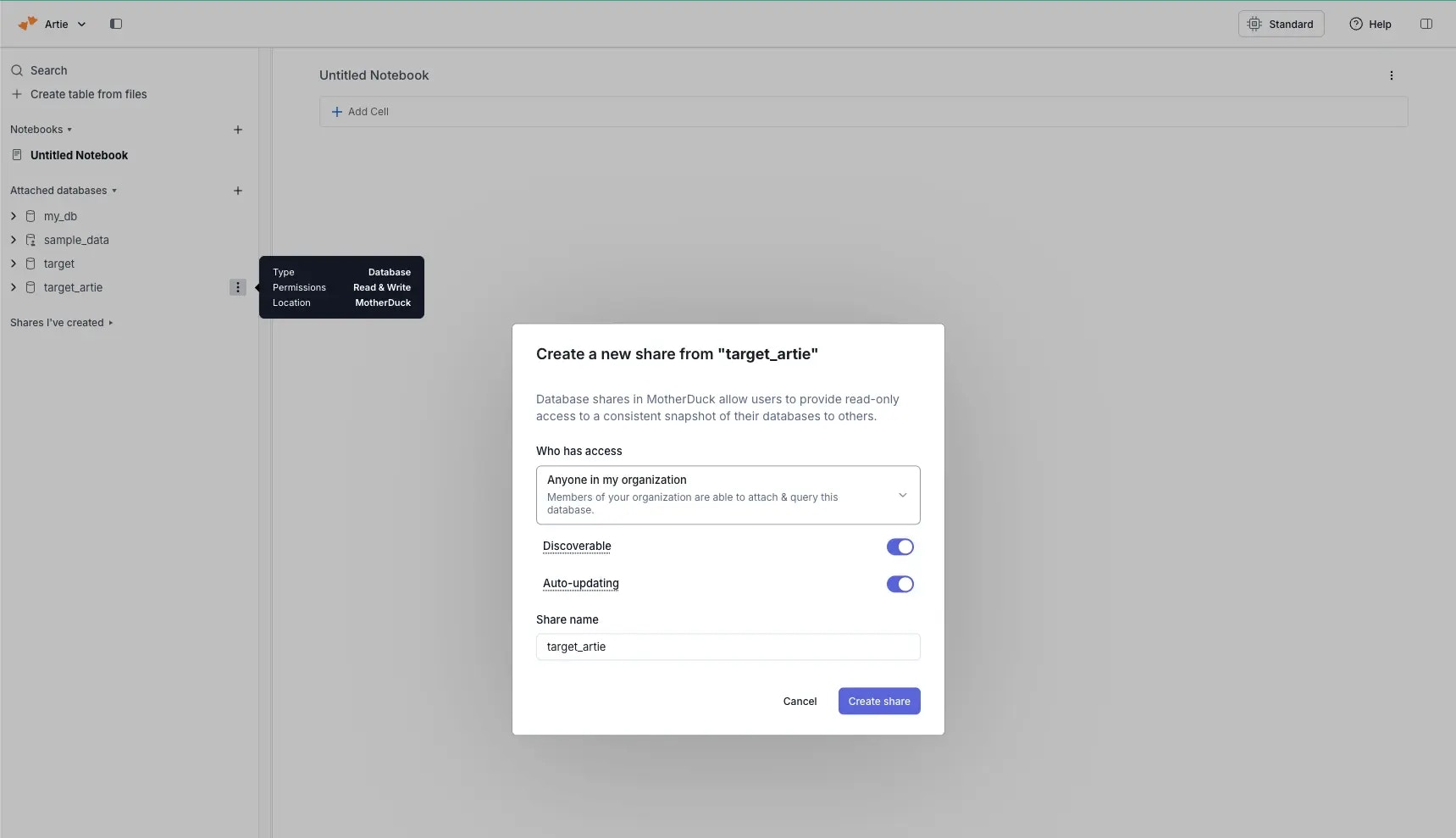 MotherDuck share database