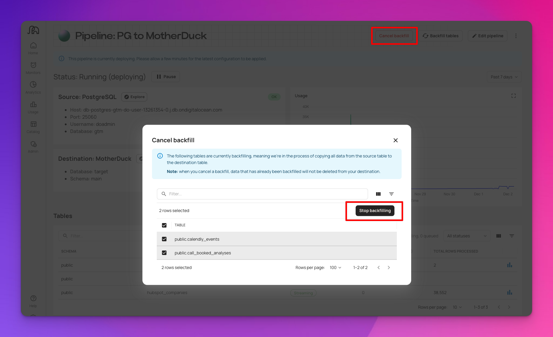 Canceling a backfill