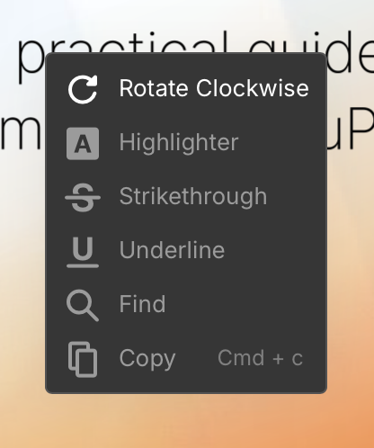Content menu with rotate icon