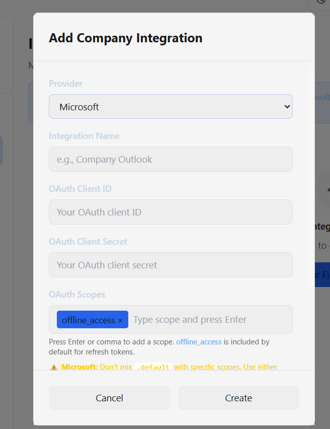 Add Company Integration