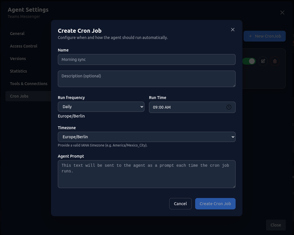 Create / Edit Cron Job form