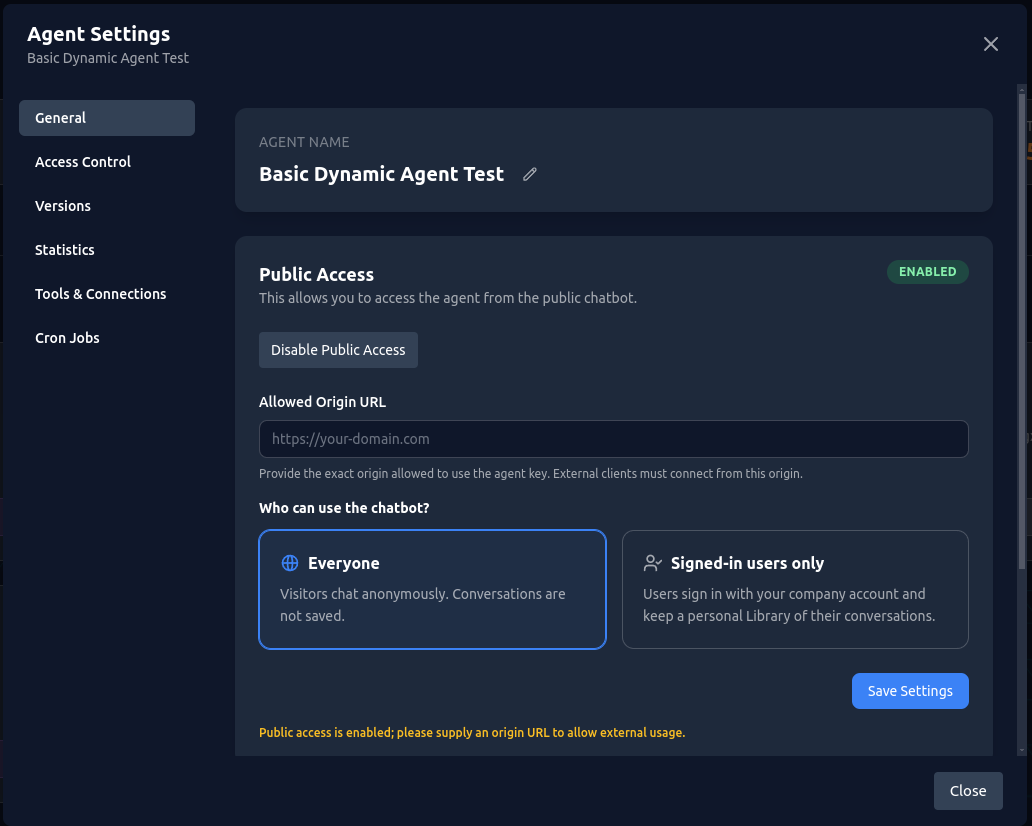 Agent Settings General