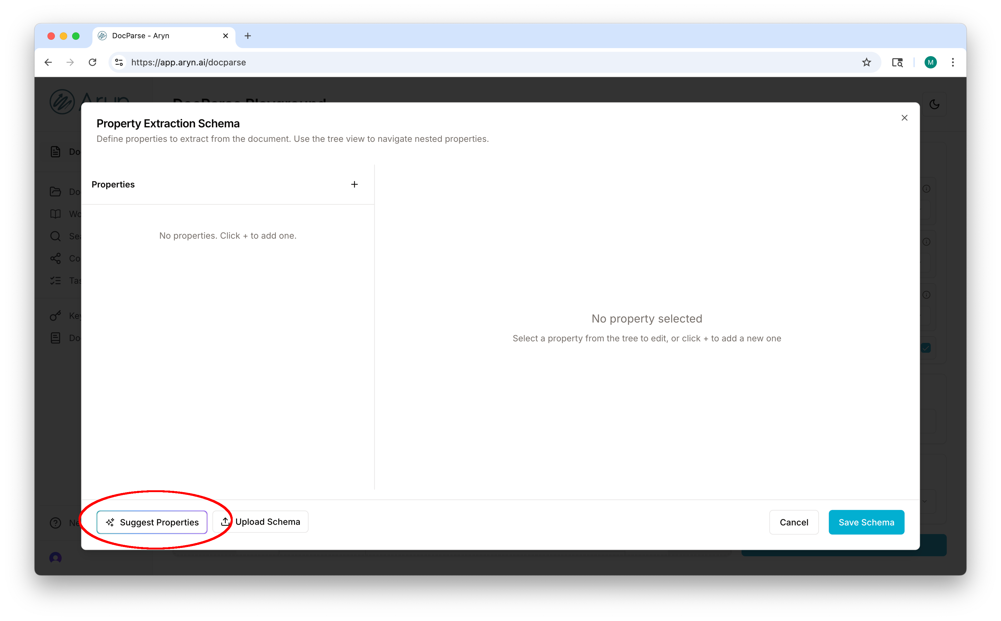 Suggesting Properties in the DocParse UI