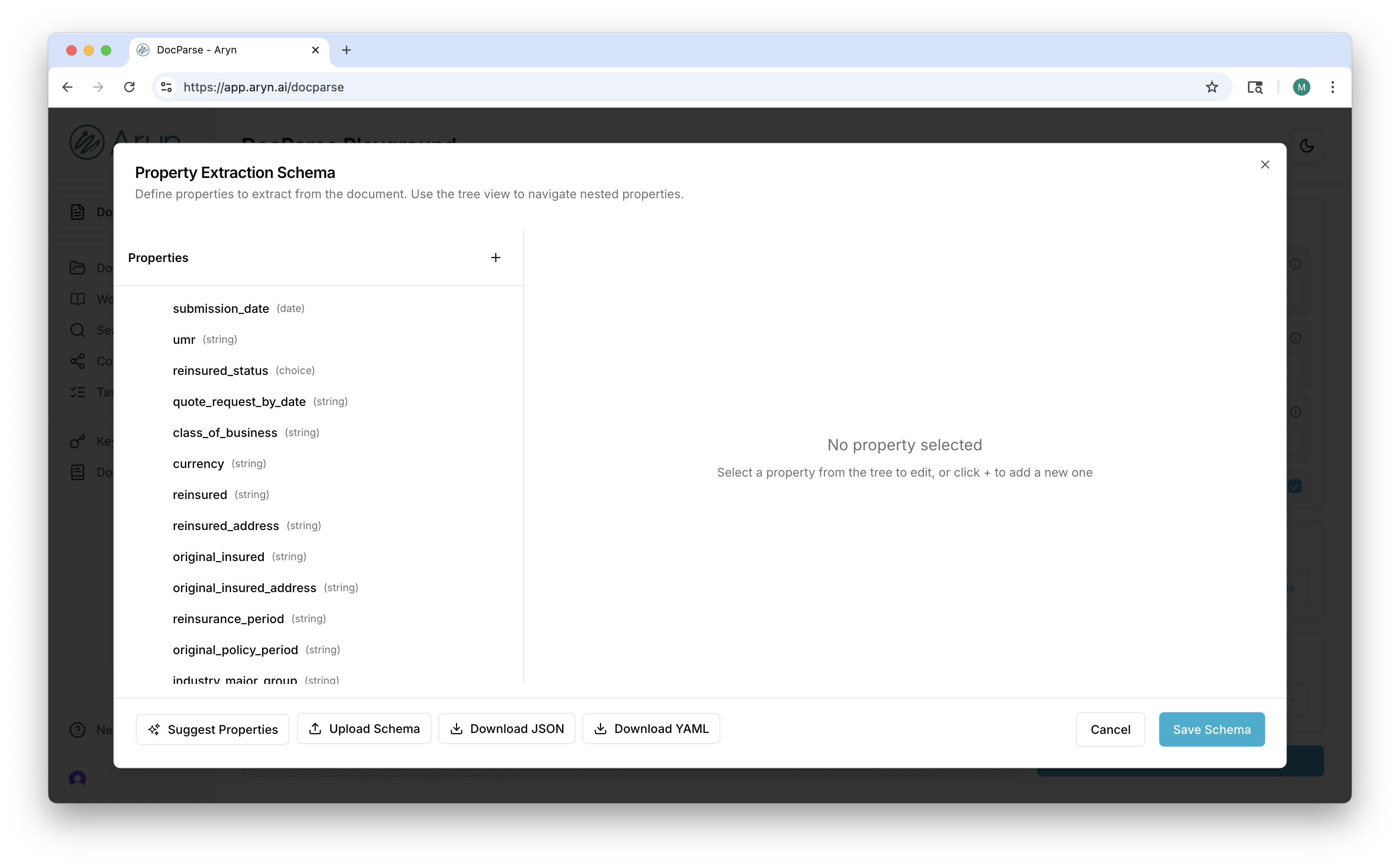 Finished Suggesting Properties in the DocParse UI