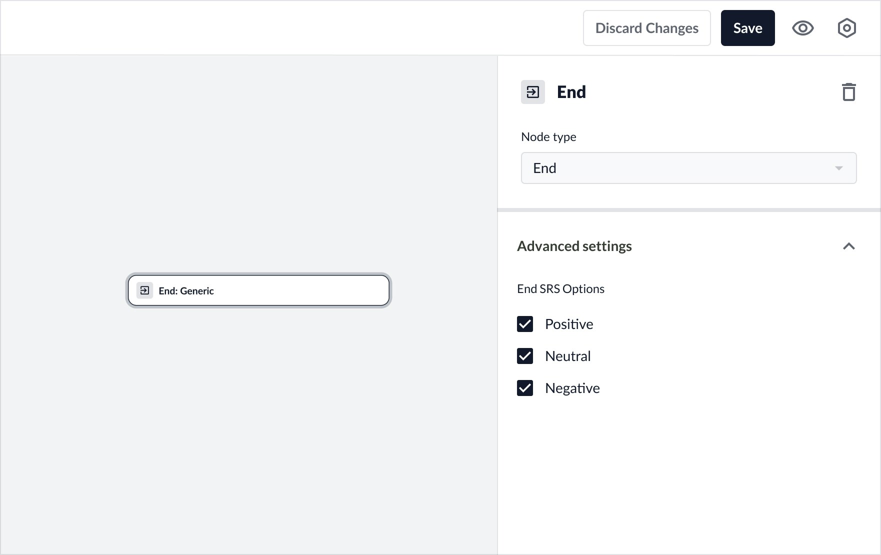 End node advanced settings showing end SRS options configuration