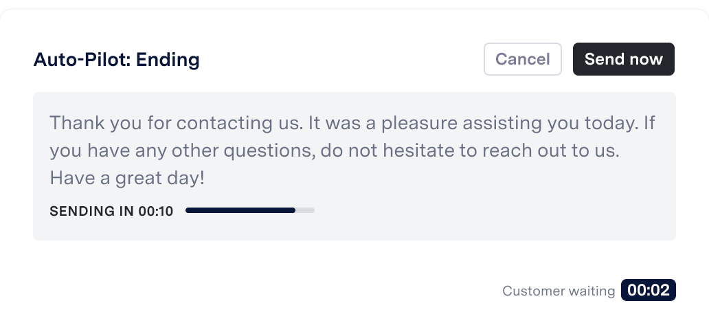 Auto-pilot ending showing the closing message and a count down timer.