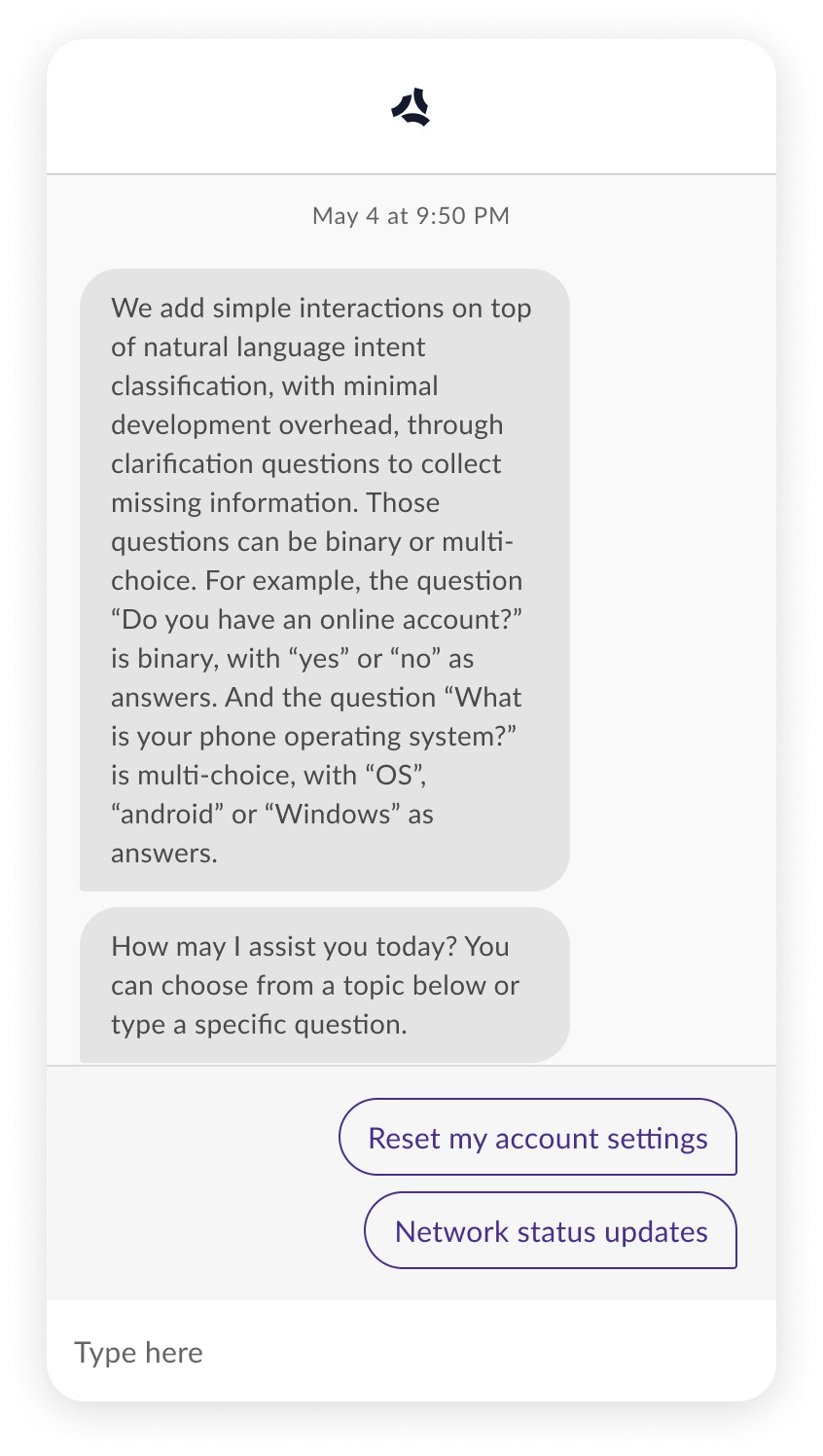 Screenshot of message length example to avoid in virtual agent flows
