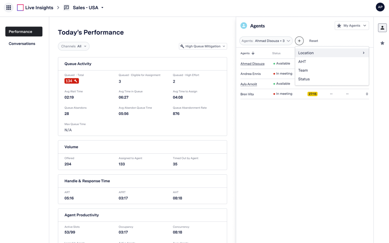 Team and Location tables for Live Insights